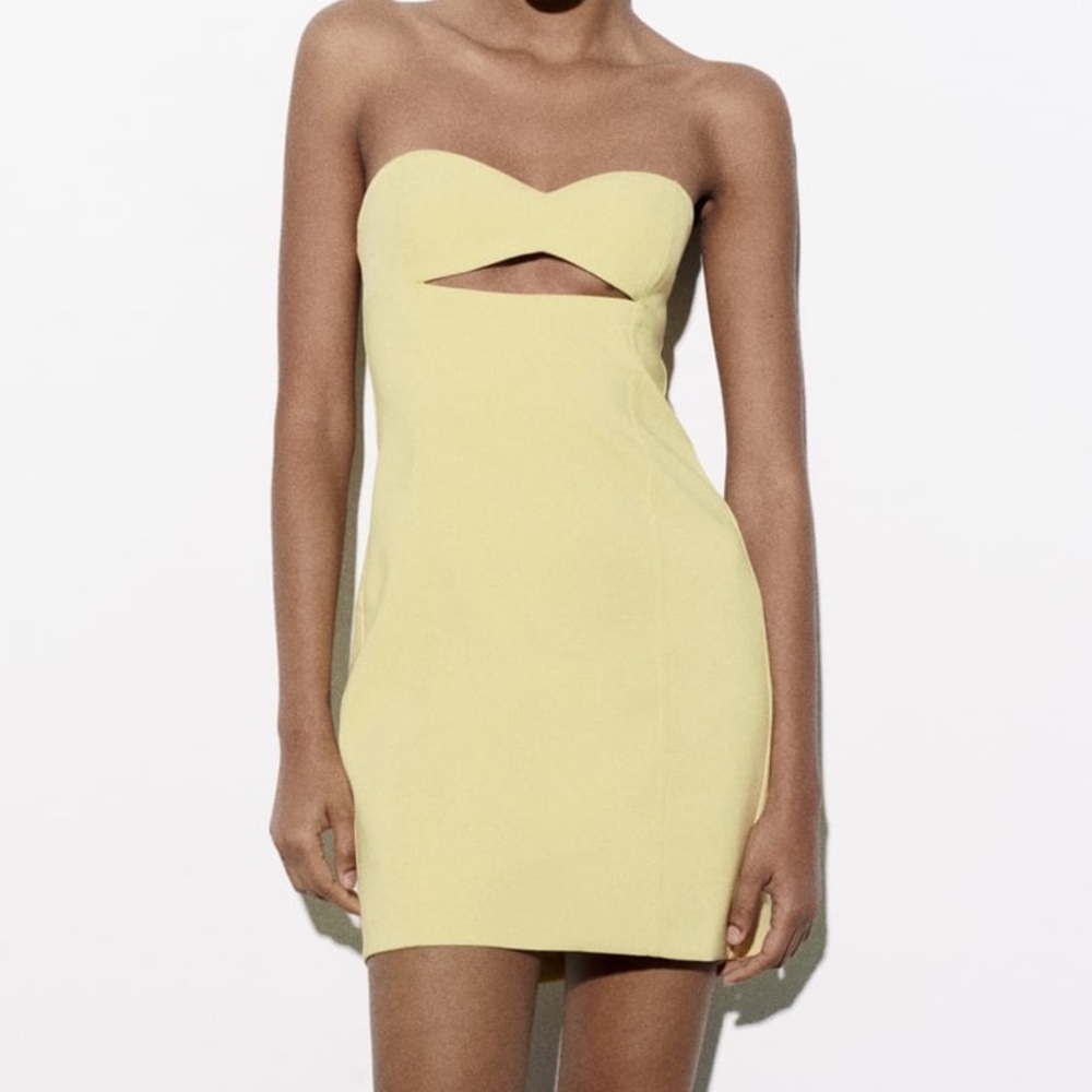 Zara strapless yellow cut out dress (small)